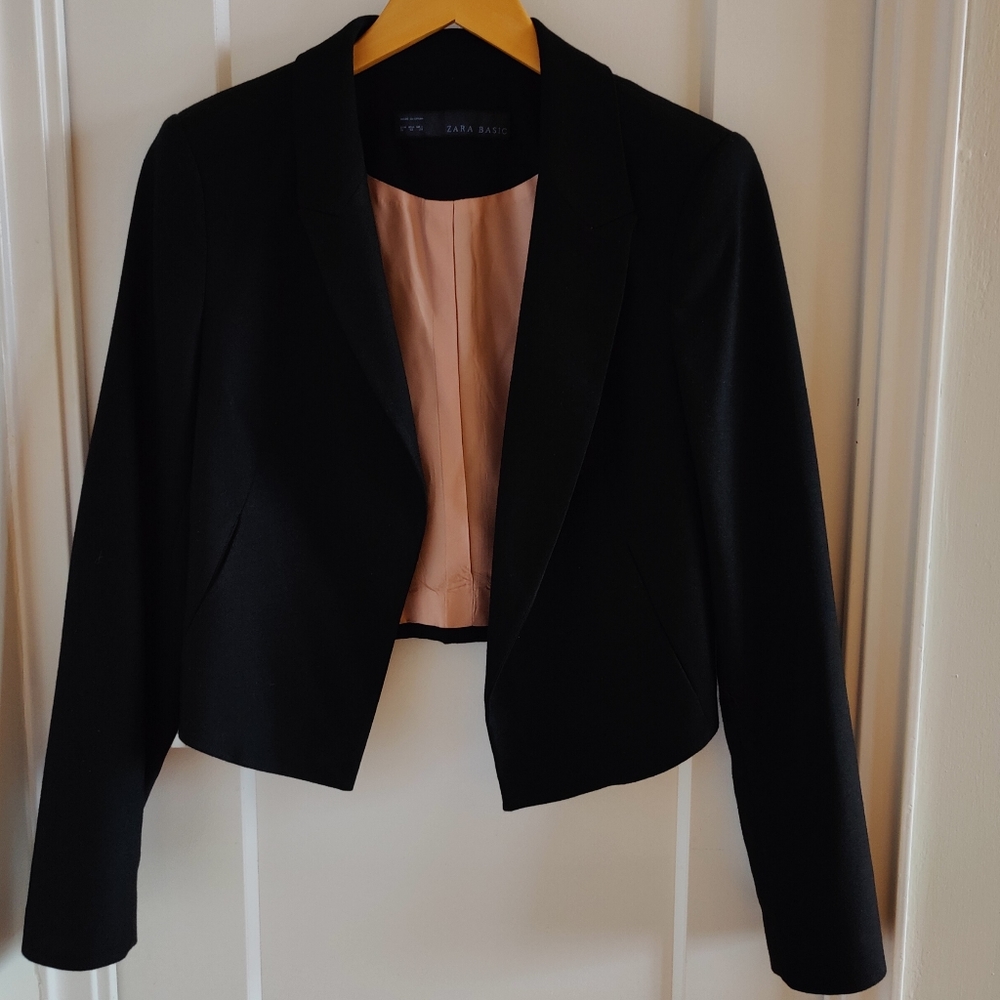 Zara Cropped Blazer with Blush Pink Lining